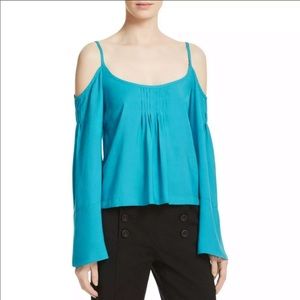 Nanette Lepore Blue Cold Shoulder Bell Sleeve Top